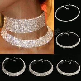 Fashion Inlay Crystal Rhinestone Necklace Women Full Diamond Choker Silver Colour Clavicle Chain Wedding Jewellery Accessories