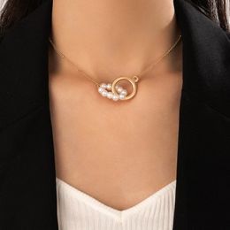 2022 new Pearl Stone Pendant Necklace for Women Simple Chain Choker Alloy Metal Wedding Jewelry Collar