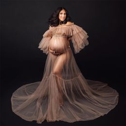 The Off Shoulder Women's Prom Dresses For Baby Shower 2022 Long See Thru Elastic Waist Maternity Photo Shooting Dress Customise