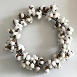 Decorative Flowers & Wreaths 1pc Artificial Dried Flower Floral Garland Farmhouse Door Wall Decoration Cotton Boll Wreath