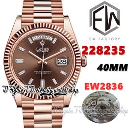 EWF V3 ew228235 ETA2836 ew2836 Automatic Mens Watch 40MM Brown Dial Diamonds Markers Rose Gold 904L Steel Bracelet With Same Serial Warranty Card eternity Watches