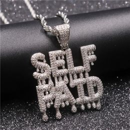 Pendant Necklaces Iced Out Letters Self Paid Necklace Bling Paved Cubic Zircon Charms Men'S Hip Hop Rapper Jewellery GiftsPendant