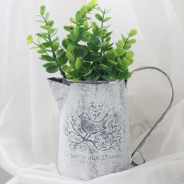 Vases Eco Friendly Iron Vase Old Watering Pot Shape Garden Home Decor Bird Print Galvanised Easy To Store Shabby Flower Crafts Desktop