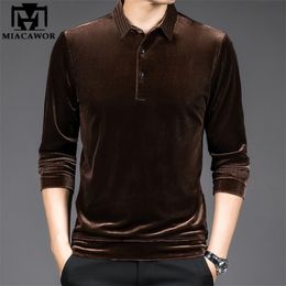 High Quality Golden Velvet Luxury Polo Shirt Men Spring Long Sleeve Tee Shirt Homme Casual Slim Fit Camisa Polos T1129 220408