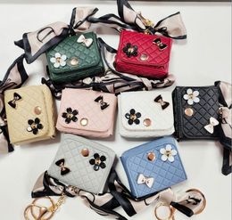 Leather Coin Purses Keychains Key Rings Silk Scarf Earphone Holder Car Keyrings PU Mini Wallet Flower Bag Charms Pendant Jewellery Accessories for Women Gift