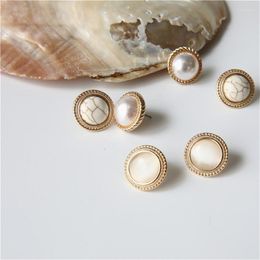 Stud Vintage Round Marble Opal Stone Big Earrings For Women Fashion Temperament Simulated Pearl BrincosStud Farl22