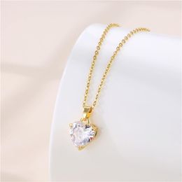 Pendant Necklaces Classic Zircon Crystal Heart Stainless Steel For Women Korean Fashion Female Sweet Wedding Jewellery WholesalePendant