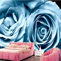 Roses Light Blue Flowers wallpaper hotel coffee shop living room sofa TV wall bedroom wall paper murals modern wallpaper