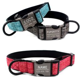 Pet Dog Collar Custom Canvas Name ID Personalised Puppy Necklace Semi Metal Buckle Durable For Small Medium Big Dog 220621