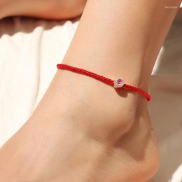 Anklets Charming Beach Woven Simple Read Rope Anklet Women Crystal Weave Bracelet Charm Boho Ankle Foot Jewelry Gifts 2022 Marc22