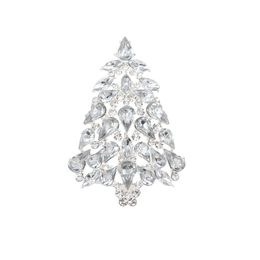 100pcs/lot Crystals Rhinestone Women Jewellery Christmas Tree Pin Brooch Clear Silver Plated Brooches