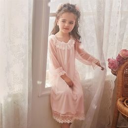 Children Girl Lolita Dress Voile Princess Sleepshirts.Lace Long Sleeve Nightgown.Courtly Style Toddler Kid Nightdress Loungewear 220426