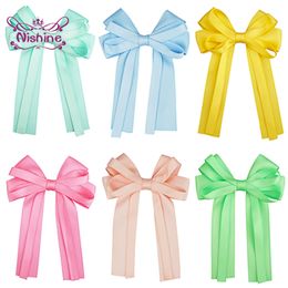 Toddler Solid Colour Ribbon Bowknot Hair Clips Fashion Handmade Bows Infant Hairpins Baby Headwear Birthday Gift Party Decoration