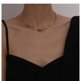 Chains Fashion Emerald Zircon Double Chain Necklace Bracelet Earrings Stainless Steel Plated Gold Jewellery Gifts For WomenChains