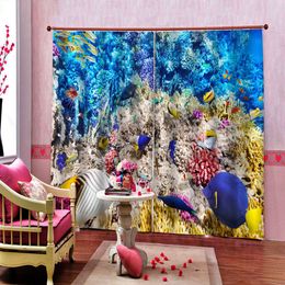 Customise cortinas 3D Window Curtain underwater world dolphin Blackout Curtains living room Bedroom Hotel Windows Decoration cortina blackout