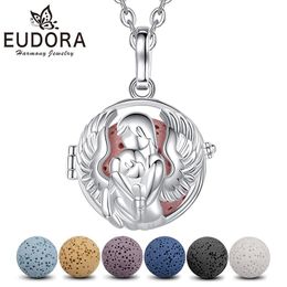 Pendant Necklaces Eudora 18mm Angel Mother Baby Necklace Volcanic Lava Stone Round Cage Fine Jewellery Maternity Warm GiftPendant