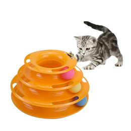 Three Levels Pet Cat Toy Tower Tracks Disc Cat Intelligence Amusement Triple Pay Disc Cat Toys Ball Training Amusement Plate 220423