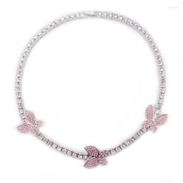 Chokers 2022 Spring Women's Small Size Butterfly Charm Hip Hop Crystal Chocker 1 Row Tennis Chain Iced Out Necklace Silver Color Jewelry Ell