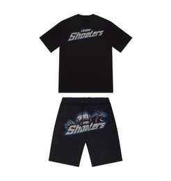 Summer new Trapstar London shooter short-sleeved t shirt suit chenille decoding black ice Flavour 2.0 men's round neck T-shirt shorts high quality wholesale