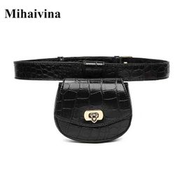 Crossbody Bag Mihaivina Mini Waist Bag Women Alligator Leather Fanny Pack Phone Pouch Chest s Ladies Wide Strap Belt Female 220802
