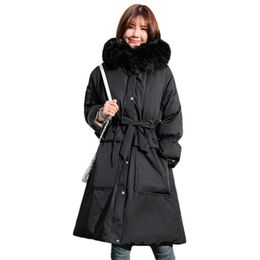 Big Fur black Fashion Winter Women's Jacket Plus Down Parka Female Warm Winter Coat Hooded Women Outerwear 201126