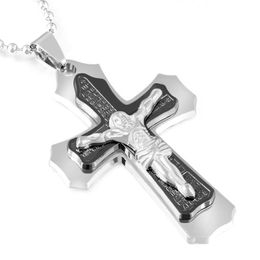 wholesale crucifix pendants Australia - Pendant Necklaces Multilayer Religious Jesus Christ Cross Necklace For Women Men Gold Color Crucifix Men Christian JewelryPendant