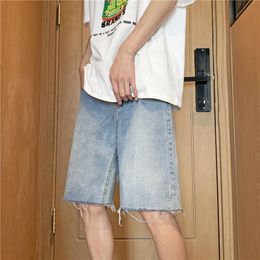 Men's Shorts Denim Men's Summer Retro Korean Type Ins Loose Straight-Leg Frayed Hem Fifth Pants High Street Bermuda ShortsMen's