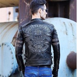 Brand mens skull coat genuine leather Jacketsmen's vintage motor biker leather jacketplus size homme Fitness 201127