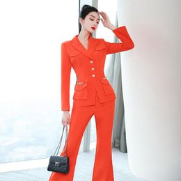 Women's Two Piece Pants Women Spring Autumn Sets 2022 Long Sleeve Blazer Coat Tops Flare Trousers Set Office Lady SuitsWomen's
