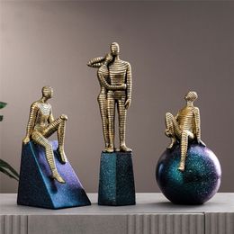 Modern Abstract Thinker Statue Resin Home Decoration Reading Figurines Couple Desktop Decor Handmade Crafts Gift 220628
