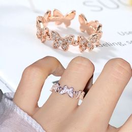 Fashion Crystal Butterfly Ring Insect Open Adjustable Rhinestone Finger Rings for Women Girls Engagement Wedding Jewelry Gift