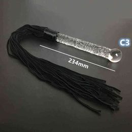 Erotica Adult Toys Crystal Dildo Real Leather Flogger Glass Penis Whip Sex Whip G-spot Anal Bead Leather Tools Restraints Bdsm Sex Adult Games 220507