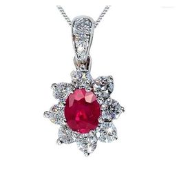 Pendant Necklaces Huitan Sunflower Shaped Necklace For Women Red Oval Cubic Zirconia Gorgeous Bridal Wedding Fashion Jewellery 2022