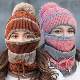 Beanie/Skull Caps Women's Winter Hat Mask 3 Piece Set Velvet Thick Knitted Warm Ear Protection Wool Three Chur22