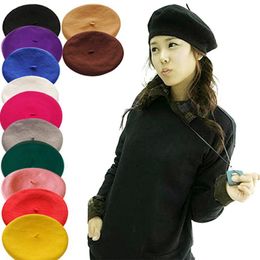 Berets Womens Winter Hat Beret Female Wool Cotton Blend Cap Woman Hats Caps Black White Grey Pink Boinas De MujerBerets