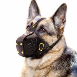 Genuine Leather Luxury Dog Muzzle Adjustable for Medium and Big Dog 201102