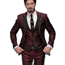 wine suits for men UK - Men's Suits & Blazers Brand Groom Tuxedo Suit 2022 Custom Made Wine Red Men Terno Slim Fit Peaked Lapel Groomsmen Wedding Prom SuitsMen's