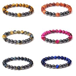 Handmade Natural 8mm Energy Stone Beaded Strands Elastic Charm Bracelets For Men Women Lover Sports Jewelry