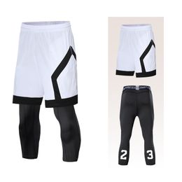2pcs Set Men Running Shorts Leggings Gym Fitness Compression Sweatpants Outdoor Basketball Football Athletics Sport Clothes 220520