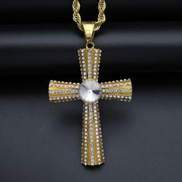 Pendant Necklaces Hip Hop Rhinestones Paved Bling Iced Out Stainless Steel Solid Round Cross Pendants For Men Rapper JewelryPendant