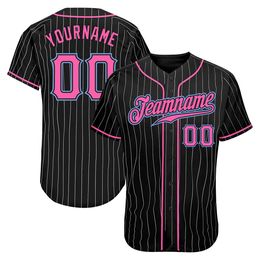 Custom Black White Pinstripe Pink-Light Blue 98908 Authentic Baseball Jersey