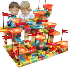 77 308PCS Marble Race Run Big Block Compatible city Building Blocks Funnel Slide DIY Bricks Toys For Children gift 220715