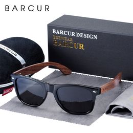 BARCUR High Quality Black Walnut Sunglasses AntiReflecti Men Women Mirror Sun Glasses Male UV400 Wooden Sunglass Shades 220531