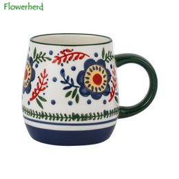 French Hand-painted Ceramic Coffee Cup with Handle Creative Tea Mug Couple Household Water Cup Breakfast Milk Coffee Mug Gift