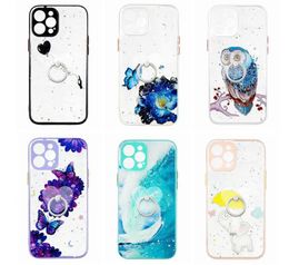 360 Metal Finger Ring Holder Cases for iphone 13 pro max 12 11 X XR XS MAX 7 PLUS Bling Glitter Hard Acrylic TPU Hybrid Butterfly Flower OWL Shockproof Back Cover