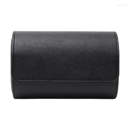 Jewelry Pouches Bags Watch Case Leather Roll Organizer For Storage Detachable Anti-Slide Cushion Black & Brown 2 Slot Edwi22