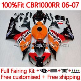 Injection Mould Body For HONDA CBR 1000 RR CC 1000RR 1000CC 06-07 Bodywork 114No.0 100%Fit CBR1000 RR CBR1000RR 06 07 CBR1000-RR 2006 2007 OEM Fairing Kit Repsol Orange