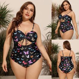 Women's Swimwear 2022 Plus Size Bikinis Women Sexy Butterfly Print Set Swimsuit One Piece Filled Bra Beachwear