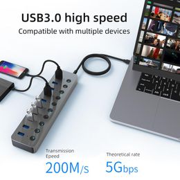 Hubs 2022.USB 3.0 HUB Multi USB Splitter 7/10 Port Expander Multiple 12V Power Adapter USB3.0 With Switch For PCUSB