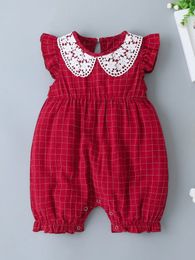 Baby girl stitched t lace collar Jumpsuit shorts SHE